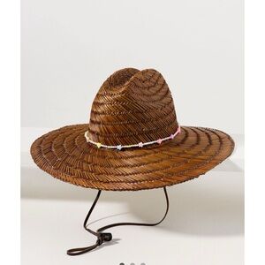 Anthropologie Wyeth Beaded Trim Straw Lifeguard Rancher Hat Sunhat Boho OS NWT